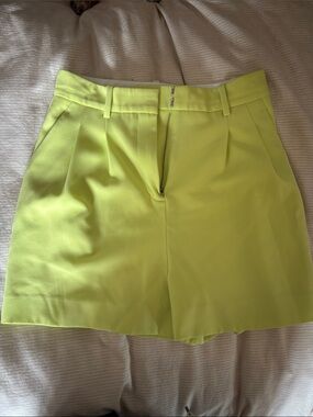 10 Crosby Derek Lam Neon Lime High-Waist Pleated Shorts